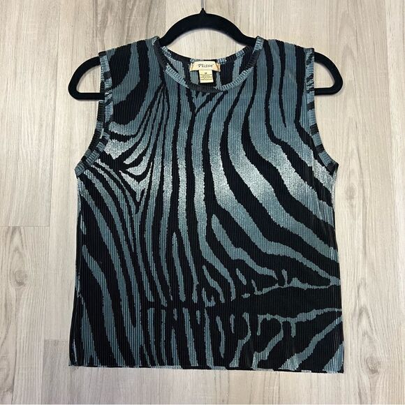 NWOT vintage 90’s abstract tank by Plisse teal black swirl print sz M pleated - Picture 10 of 11